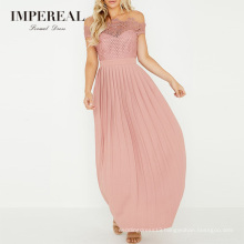 Lace Bodice Off The Shoulder Long Pink Collection Maxi Dresses Bridesmaid